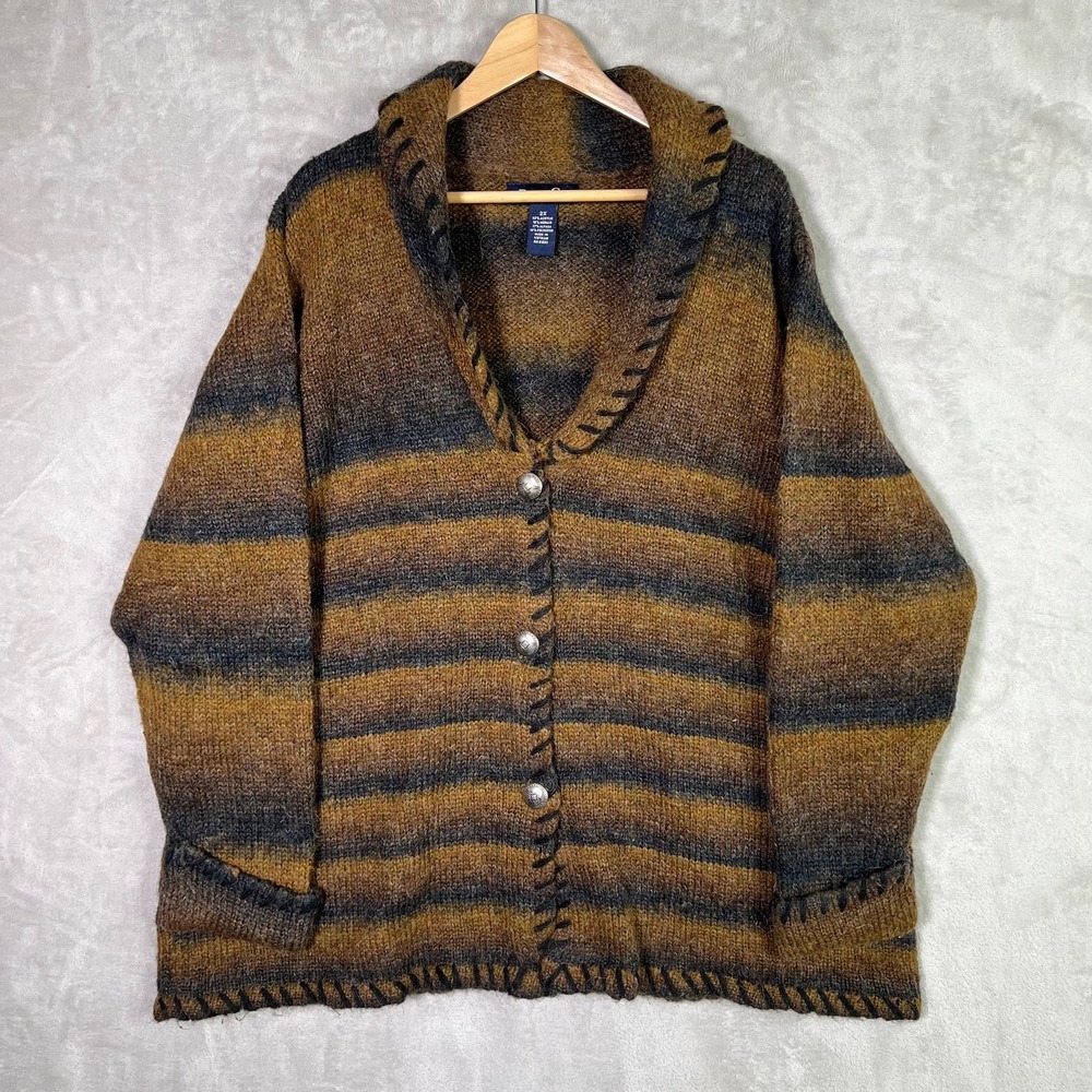 Denim & Co Cardigan 2X Mohair Alpaca Western Equestrian Sweater Stagecoach Knit